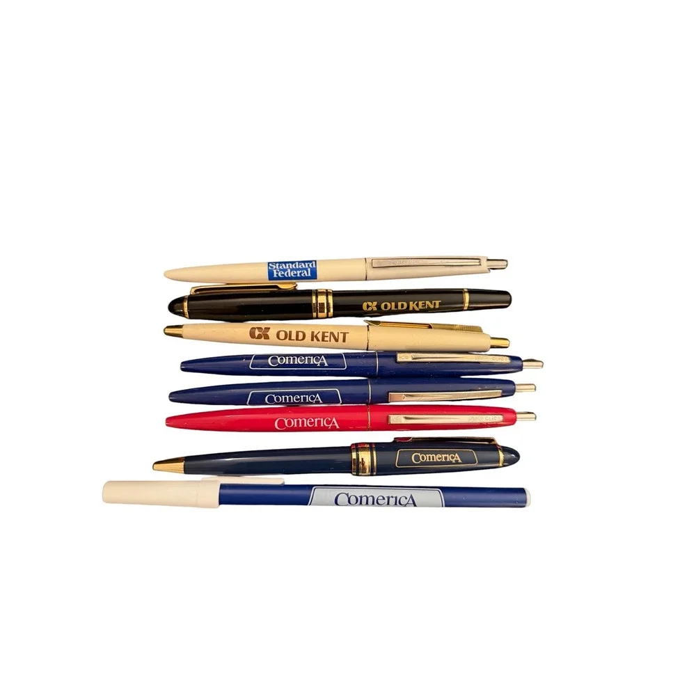 Vtg Bank Advertising Pen Lot Comerica Old Kent Standard Federal 8pc Set Michigan